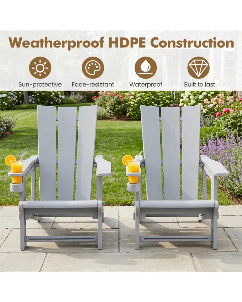 HDPE Outdoor Adirondack Chairs with Cup Holder-Gray - Gray - Adirondack Chairs