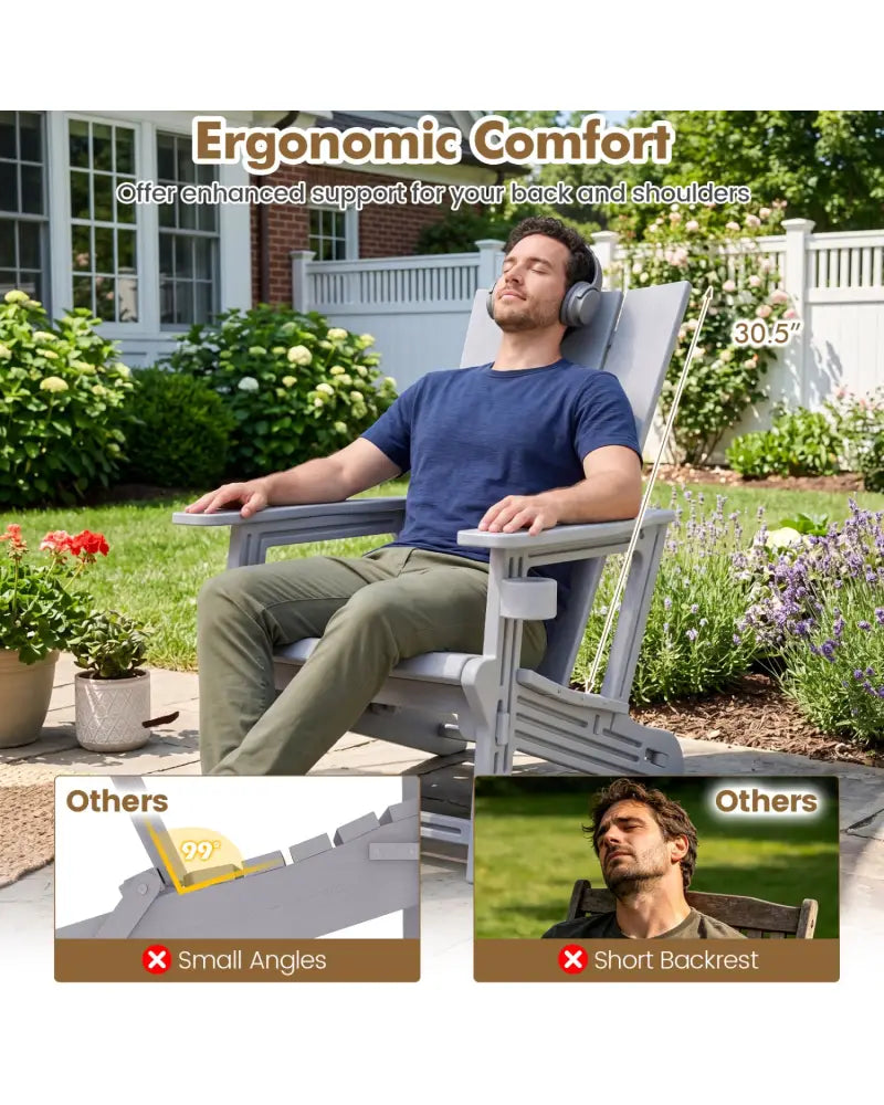 HDPE Outdoor Adirondack Chairs with Cup Holder-Gray - Gray - Adirondack Chairs