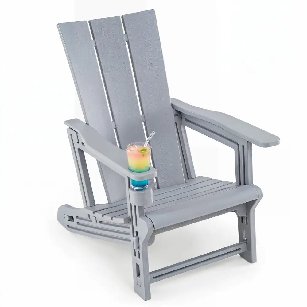 HDPE Outdoor Adirondack Chairs with Cup Holder-Gray - Gray - Adirondack Chairs