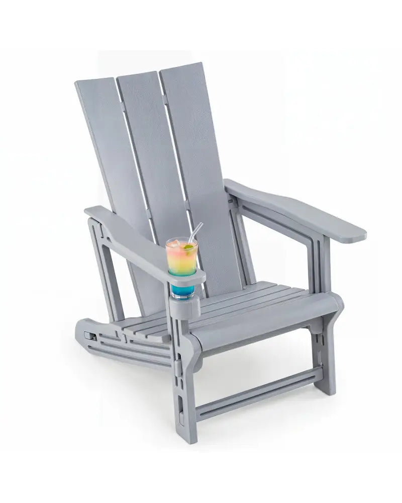 HDPE Outdoor Adirondack Chairs with Cup Holder-Gray - Gray - Adirondack Chairs