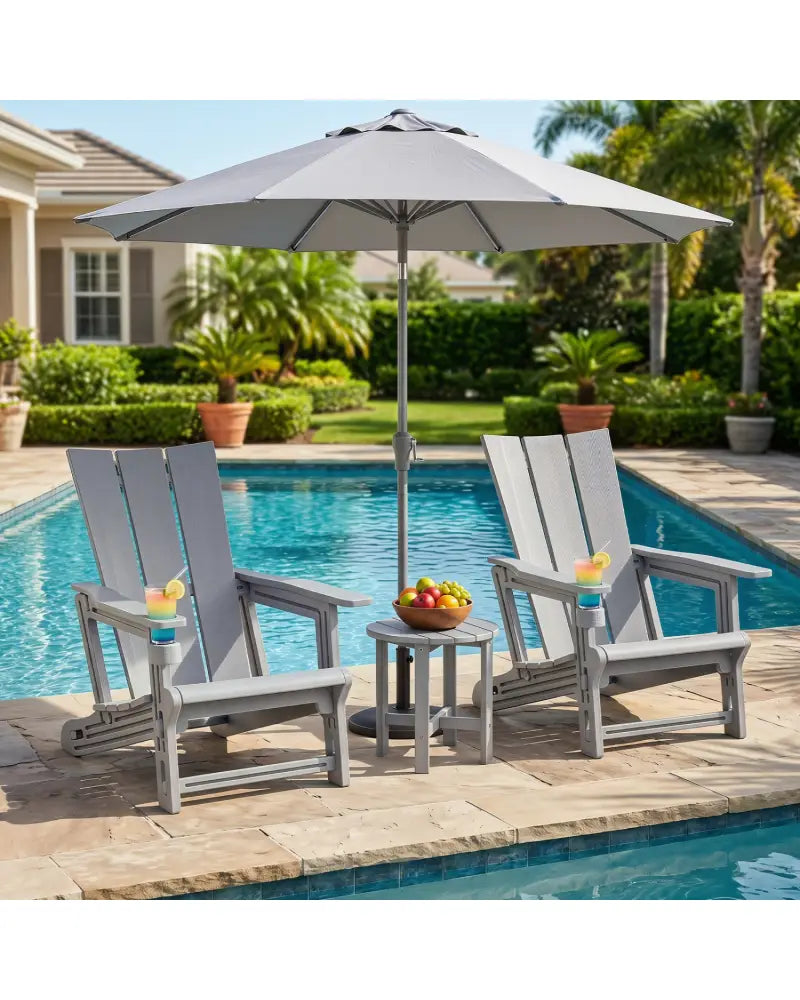 HDPE Outdoor Adirondack Chairs with Cup Holder-Gray - Gray - Adirondack Chairs