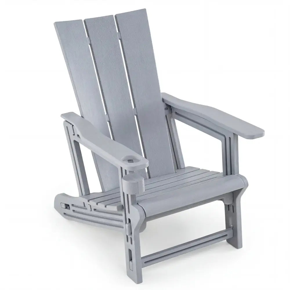 HDPE Outdoor Adirondack Chairs with Cup Holder-Gray - Gray - Adirondack Chairs
