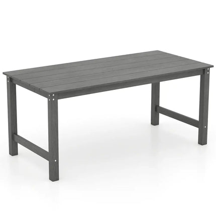 HDPE Outdoor Dining Table for 6 Person with Wood-Like Tabletop and Umbrella Hole-Gray - Gray - Patio Dining Tables