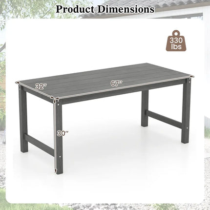 HDPE Outdoor Dining Table for 6 Person with Wood-Like Tabletop and Umbrella Hole-Gray - Gray - Patio Dining Tables