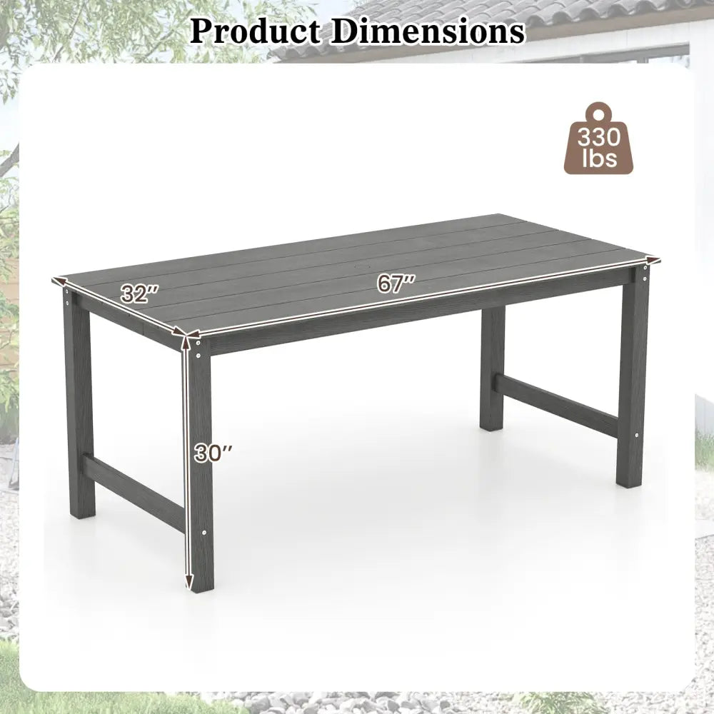 HDPE Outdoor Dining Table for 6 Person with Wood-Like Tabletop and Umbrella Hole-Gray - Gray - Patio Dining Tables