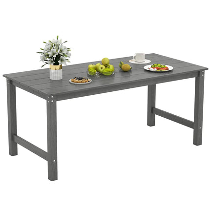 HDPE Outdoor Dining Table for 6 Person with Wood-Like Tabletop and Umbrella Hole-Gray - Gray - Patio Dining Tables