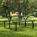 HDPE Outdoor Picnic Table Bench Set with Metal Base-Black - Black - Picnic Tables