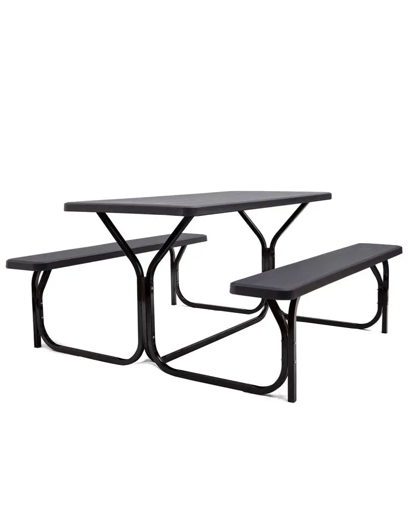 HDPE Outdoor Picnic Table Bench Set with Metal Base-Black - Black - Picnic Tables
