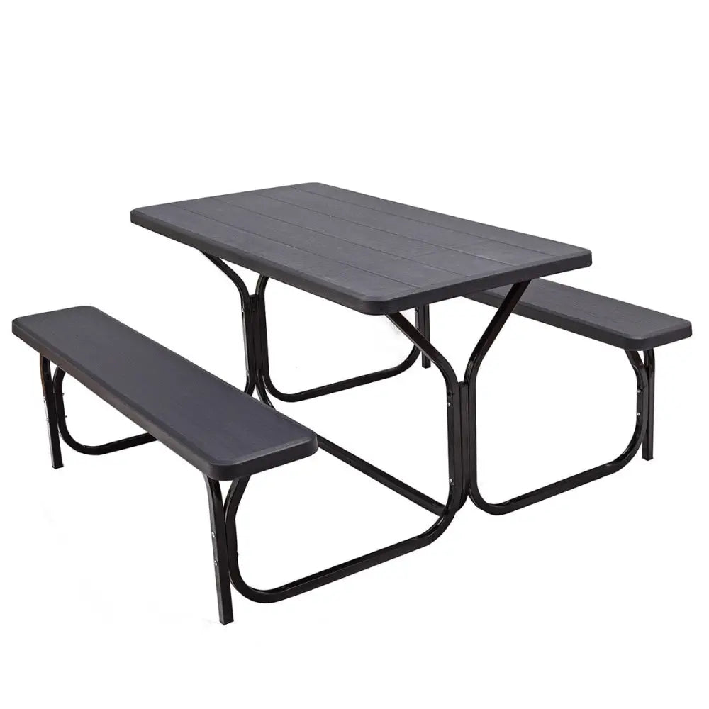 HDPE Outdoor Picnic Table Bench Set with Metal Base-Black - Black - Picnic Tables
