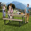 HDPE Outdoor Picnic Table Bench Set with Metal Base-Coffee - Coffee - Picnic Tables