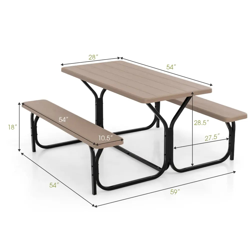 HDPE Outdoor Picnic Table Bench Set with Metal Base-Coffee - Coffee - Picnic Tables