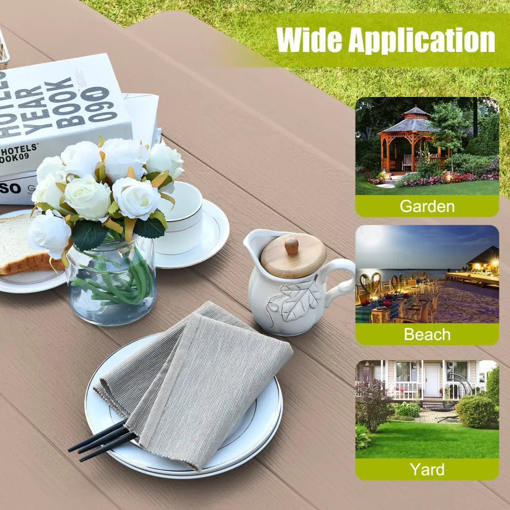 HDPE Outdoor Picnic Table Bench Set with Metal Base-Coffee - Coffee - Picnic Tables