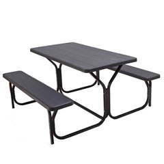 HDPE Outdoor Picnic Table Bench Set with Metal BaseBlack - Oasis Home Essentials