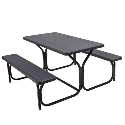 HDPE Outdoor Picnic Table Bench Set with Metal BaseBlack - Oasis Home Essentials