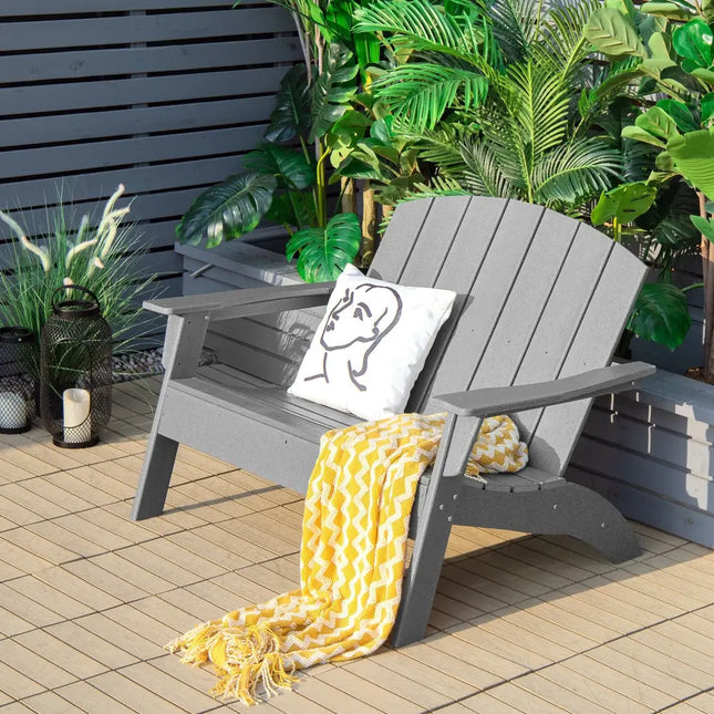 HDPE Patio Adirondack Chair for Porch Garden Backyard-Gray - Gray - Adirondack Chairs