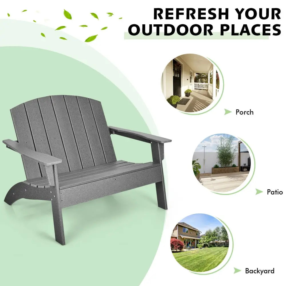 HDPE Patio Adirondack Chair for Porch Garden Backyard-Gray - Gray - Adirondack Chairs