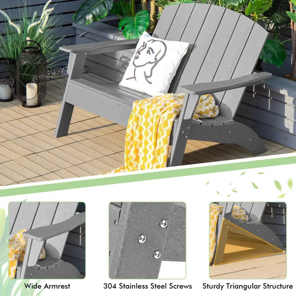 HDPE Patio Adirondack Chair for Porch Garden Backyard-Gray - Gray - Adirondack Chairs