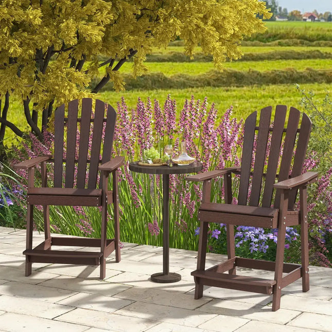 HDPE Patio Chair with Armrest and Footrest for Indoor Outdoor-Brown - Brown - Adirondack Chairs