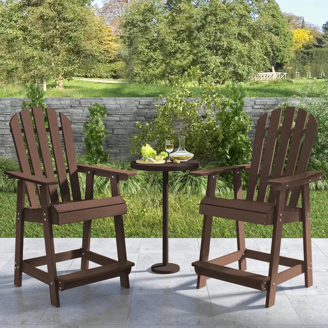 HDPE Patio Chair with Armrest and Footrest for Indoor Outdoor-Brown - Brown - Adirondack Chairs