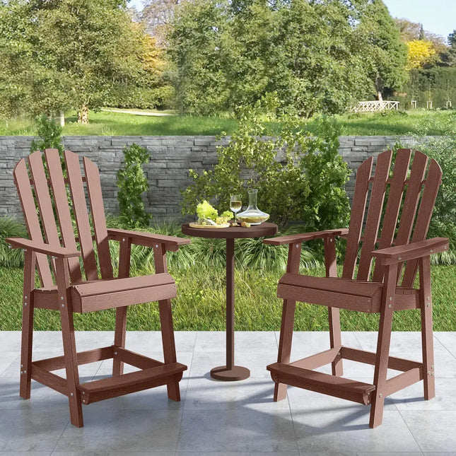 HDPE Patio Chair with Armrest and Footrest for Indoor Outdoor-Coffee - Coffee - Adirondack Chairs