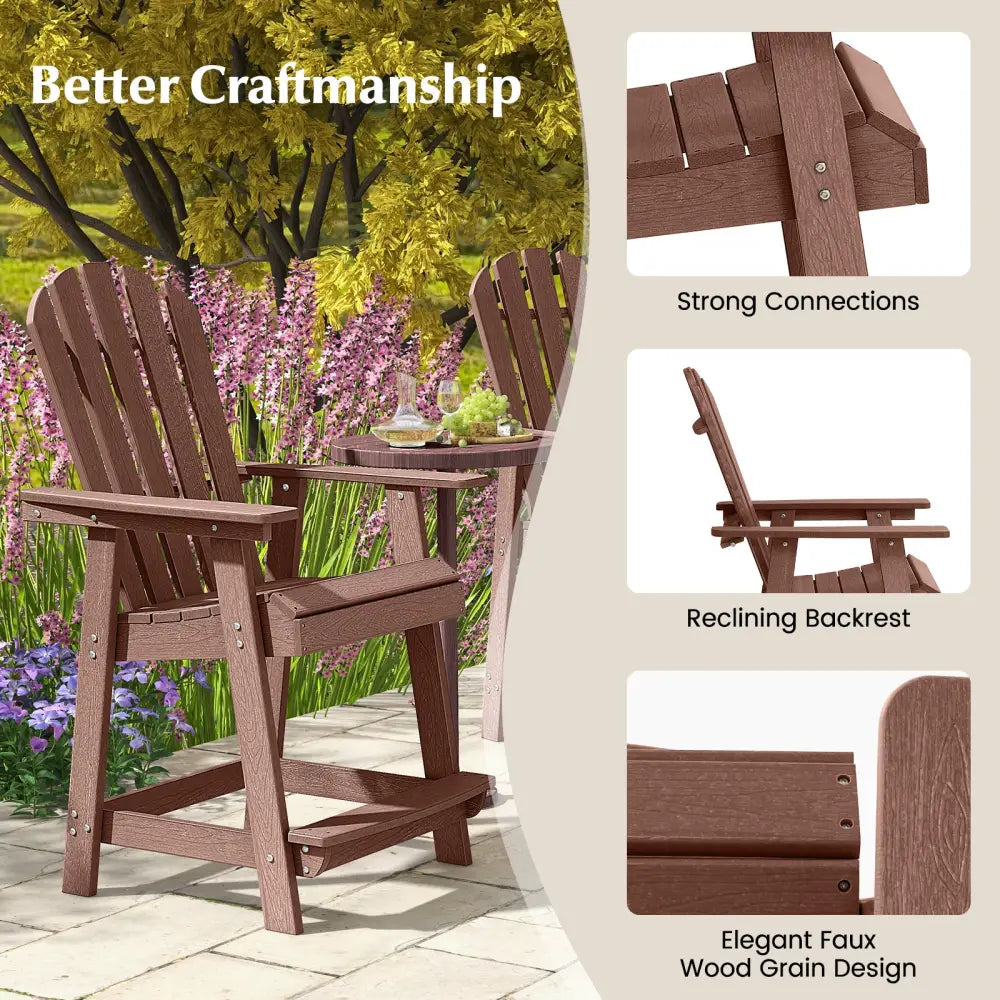 HDPE Patio Chair with Armrest and Footrest for Indoor Outdoor-Coffee - Coffee - Adirondack Chairs