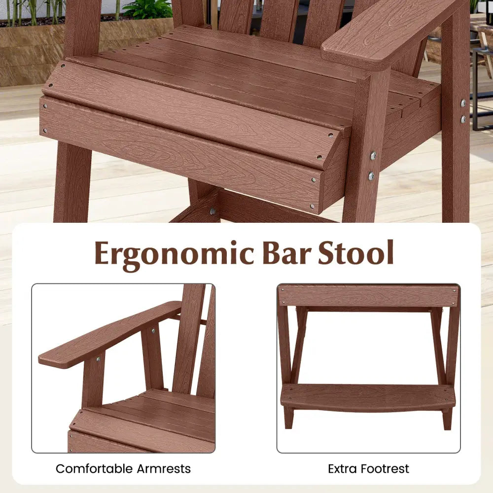 HDPE Patio Chair with Armrest and Footrest for Indoor Outdoor-Coffee - Coffee - Adirondack Chairs