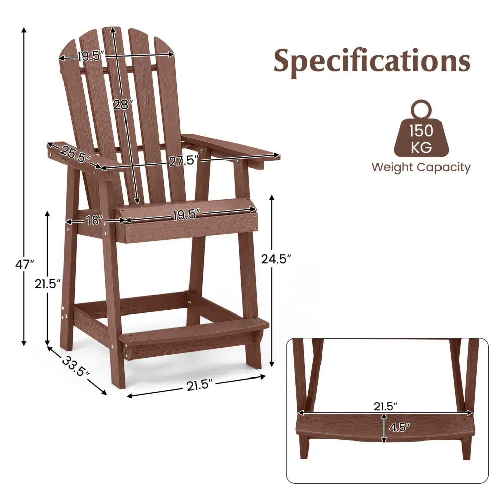 HDPE Patio Chair with Armrest and Footrest for Indoor Outdoor-Coffee - Coffee - Adirondack Chairs