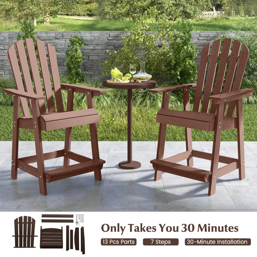 HDPE Patio Chair with Armrest and Footrest for Indoor Outdoor-Coffee - Coffee - Adirondack Chairs