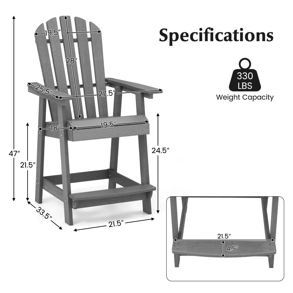 HDPE Patio Chair with Armrest and Footrest for Indoor Outdoor-Gray - Gray - Adirondack Chairs