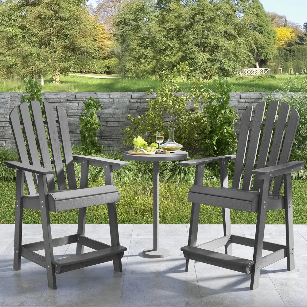 HDPE Patio Chair with Armrest and Footrest for Indoor Outdoor-Gray - Gray - Adirondack Chairs