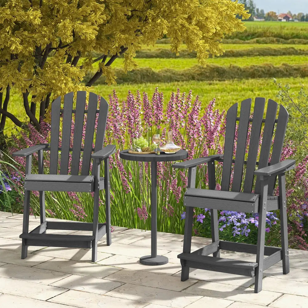 HDPE Patio Chair with Armrest and Footrest for Indoor Outdoor-Gray - Gray - Adirondack Chairs