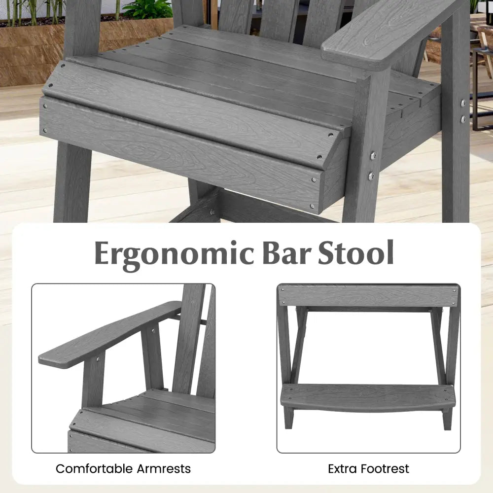 HDPE Patio Chair with Armrest and Footrest for Indoor Outdoor-Gray - Gray - Adirondack Chairs