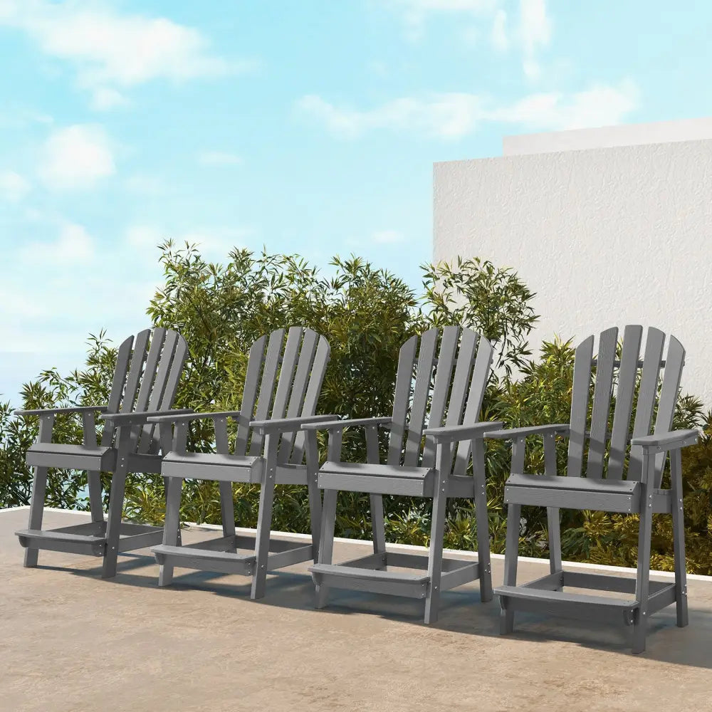 HDPE Patio Chair with Armrest and Footrest for Indoor Outdoor-Gray - Gray - Adirondack Chairs