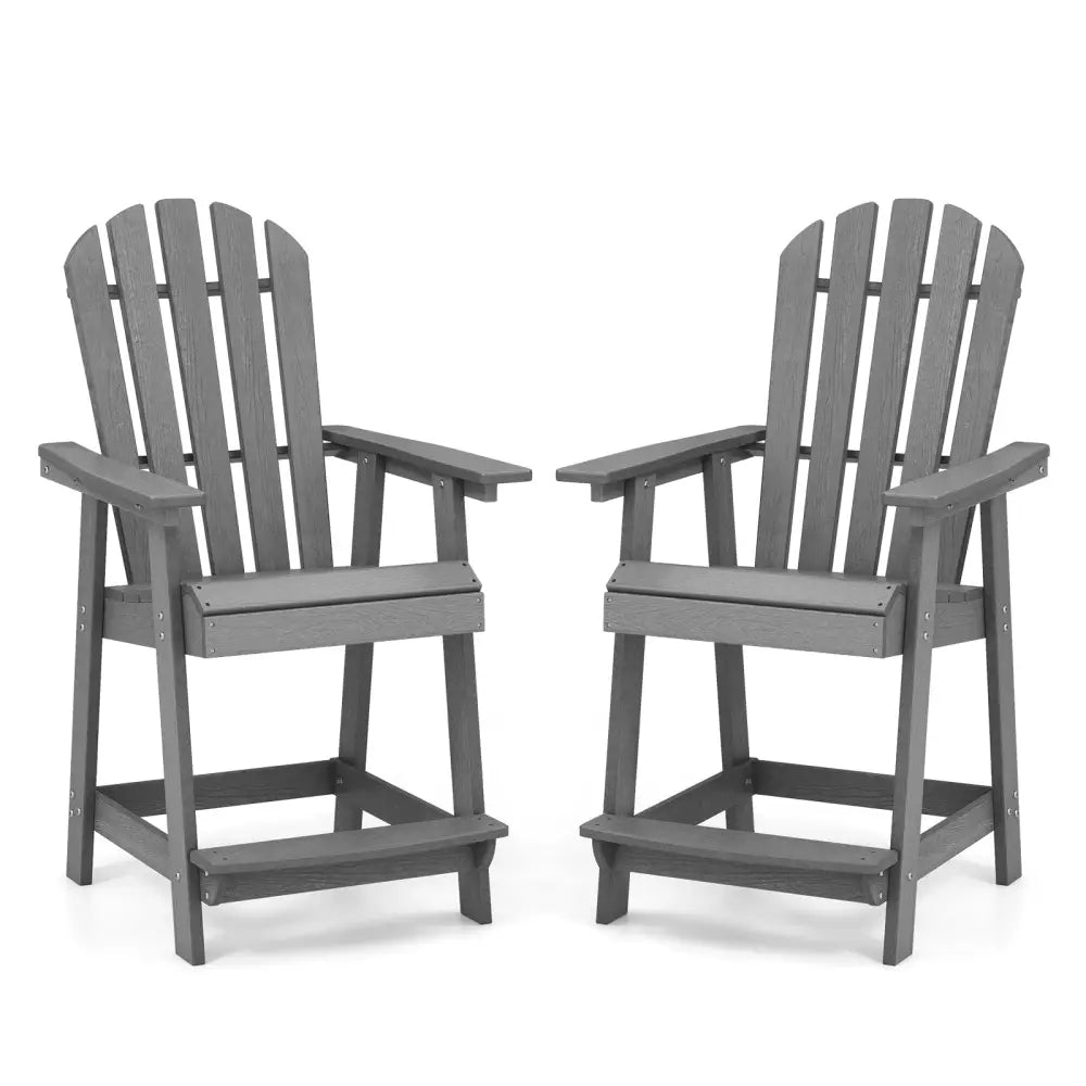 HDPE Patio Chair with Armrest and Footrest for Indoor Outdoor-Gray - Gray - Adirondack Chairs