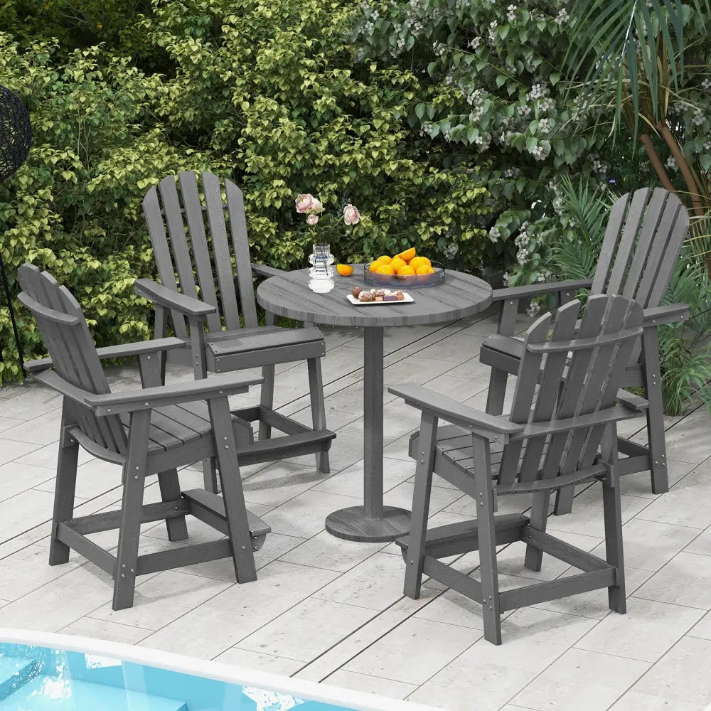 HDPE Patio Chair with Armrest and Footrest for Indoor Outdoor-Gray - Gray - Adirondack Chairs