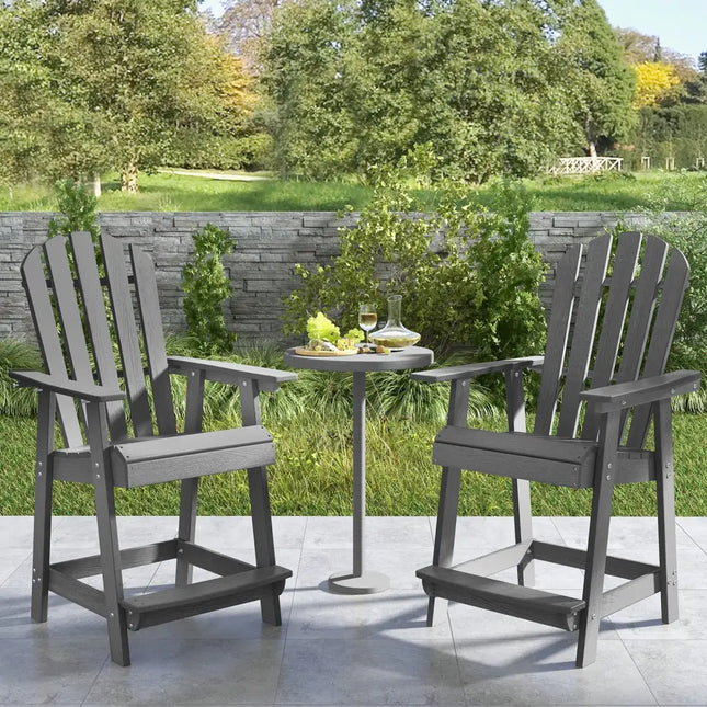 HDPE Patio Chair with Armrest and Footrest for Indoor Outdoor-Gray - Gray - Adirondack Chairs