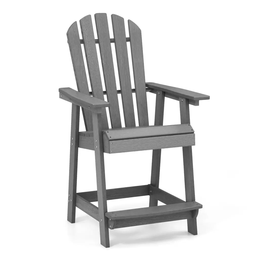 HDPE Patio Chair with Armrest and Footrest for Indoor Outdoor-Gray - Gray - Adirondack Chairs