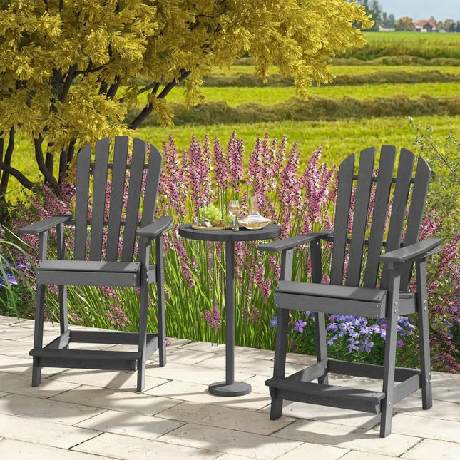 HDPE Patio Chair with Armrest and Footrest for Indoor Outdoor-Gray - Gray - Adirondack Chairs