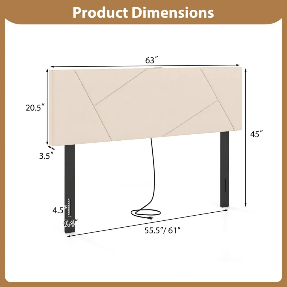 Headboard for Full Size Bed and Queen Geometric Upholstered Head Board-Beige - Beige - Headboards
