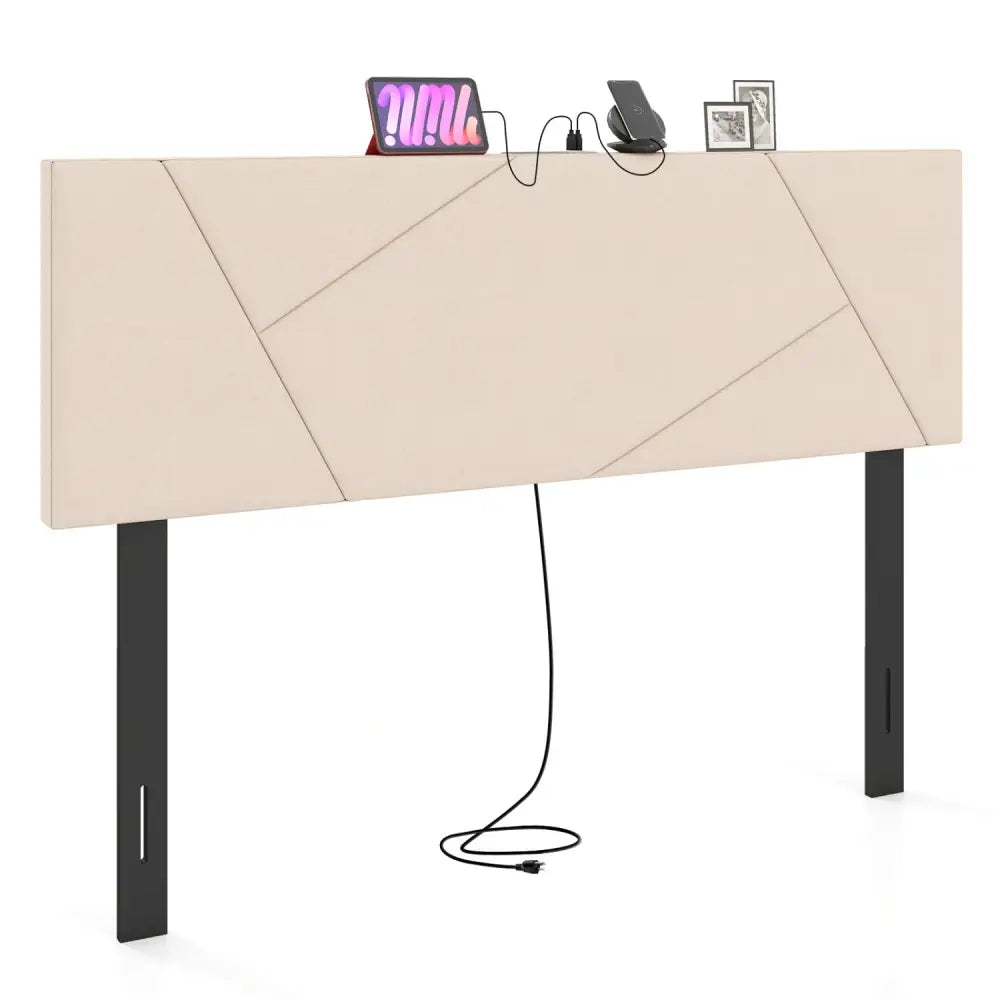 Headboard for Full Size Bed and Queen Geometric Upholstered Head Board-Beige - Beige - Headboards