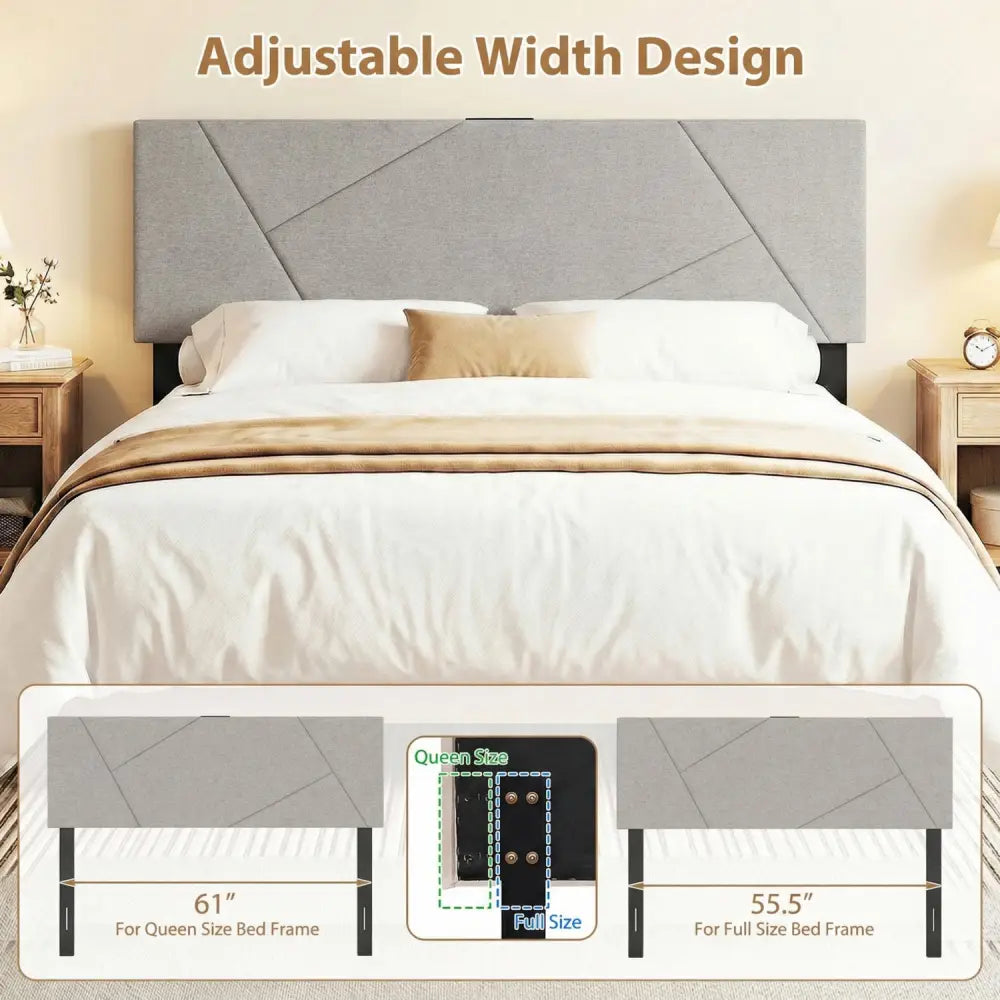 Headboard for Full Size Bed and Queen Geometric Upholstered Head Board-Gray - Gray - Headboards