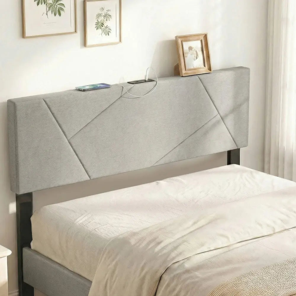 Headboard for Full Size Bed and Queen Geometric Upholstered Head Board-Gray - Gray - Headboards