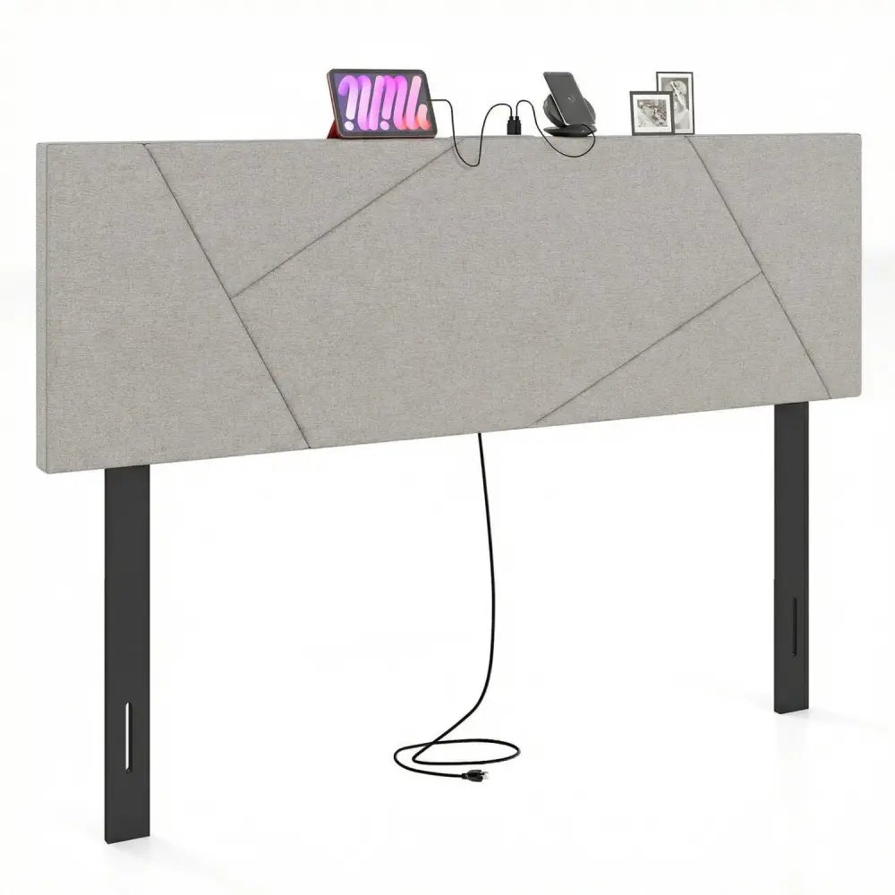 Headboard for Full Size Bed and Queen Geometric Upholstered Head Board-Gray - Gray - Headboards