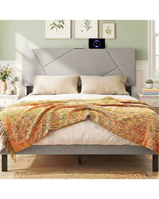 Headboard for Full Size Bed and Queen Geometric Upholstered Head Board-Gray - Gray - Headboards