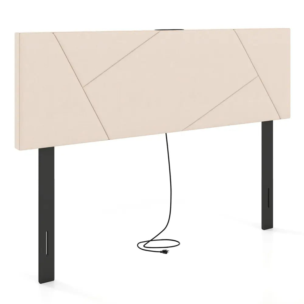 Headboard for Full Size Bed and Queen Geometric Upholstered Head Board-Beige - Beige - Headboards