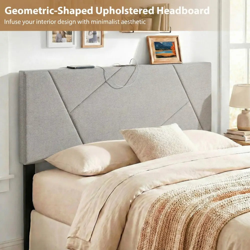 Headboard for Full Size Bed and Queen Geometric Upholstered Head Board-Gray - Gray - Headboards