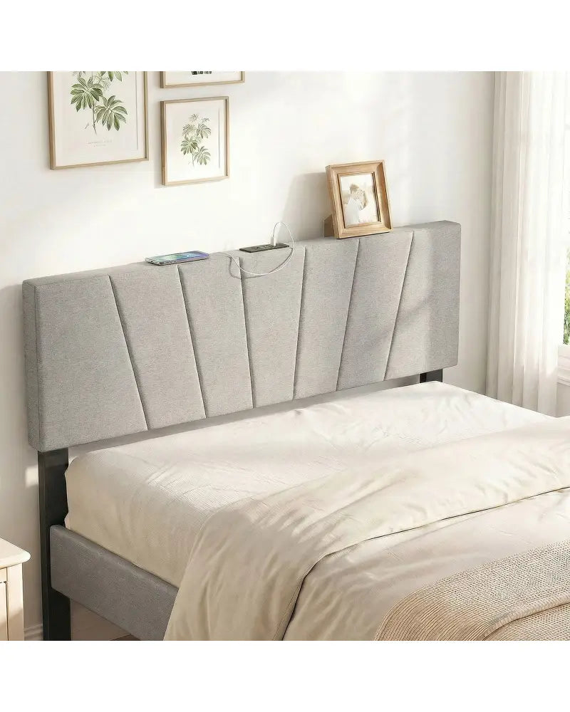 Headboard for Queen and Full Size Bed Geometric Upholstered Head Board-Gray - Gray - Headboards