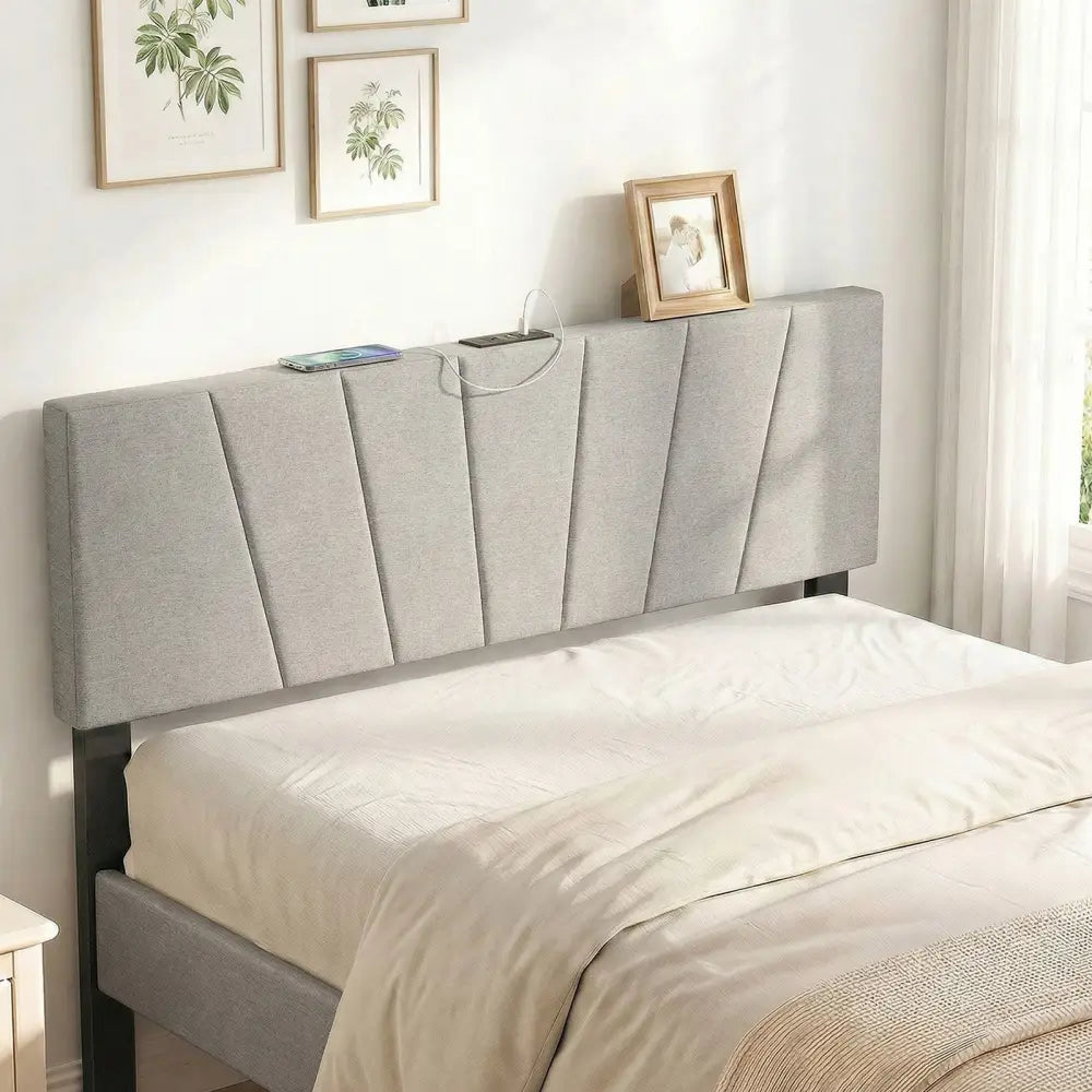 Headboard for Queen and Full Size Bed Geometric Upholstered Head Board-Gray - Gray - Headboards