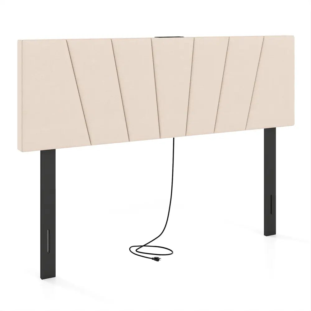 Headboard for Queen and Full Size Bed Geometric Upholstered Head Board-Beige - Beige - Headboards
