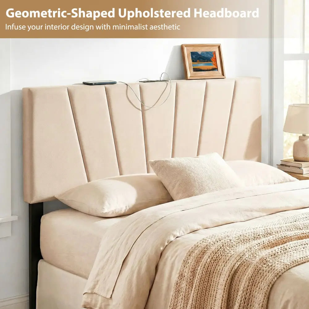 Headboard for Queen and Full Size Bed Geometric Upholstered Head Board-Beige - Beige - Headboards